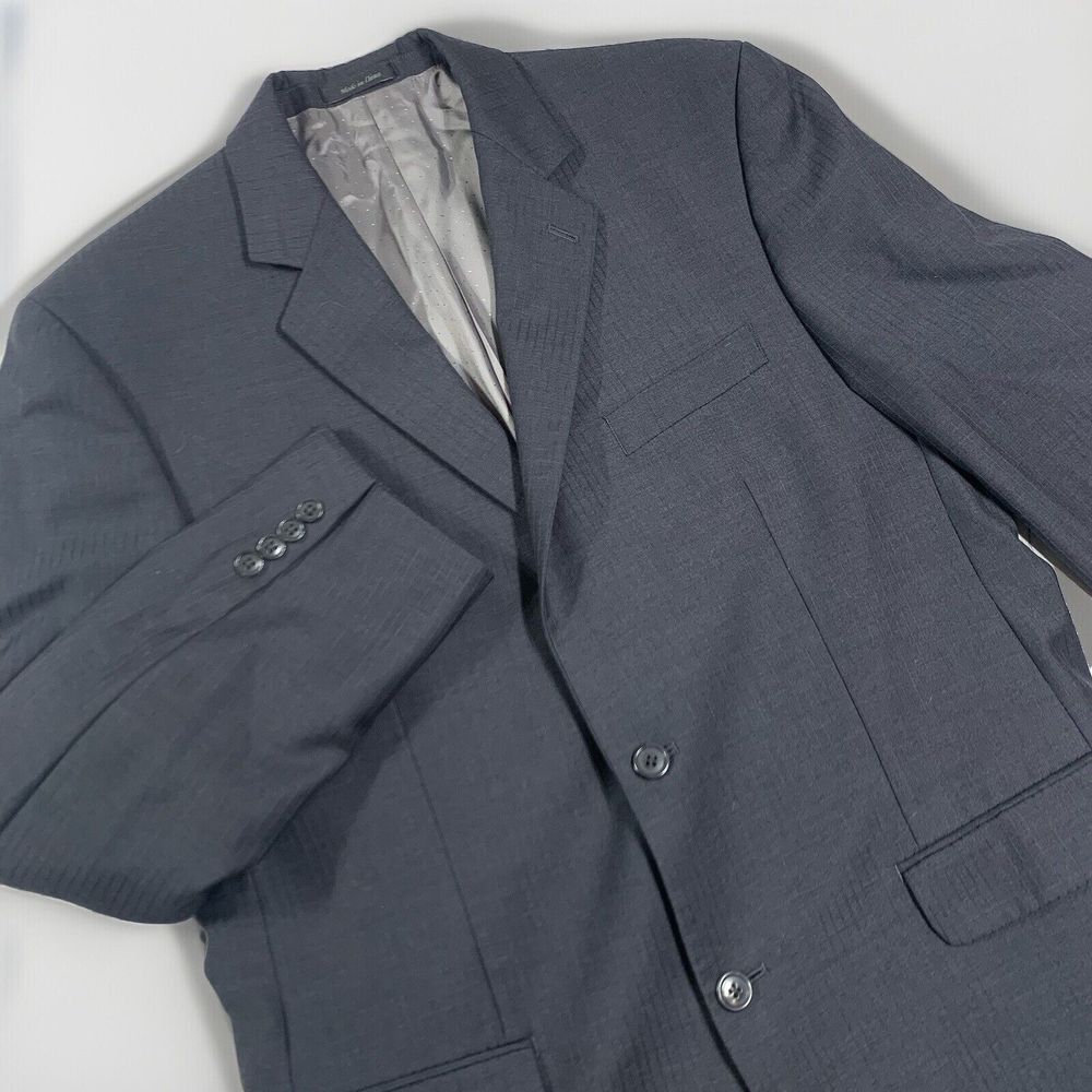 Calvin Klein Mens Wool Pinstripe 2 Button Dual Vent Blazer Jacket Black Size 40R